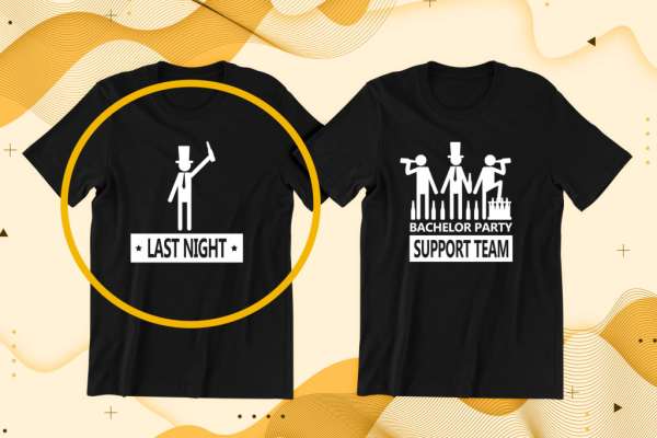Last night, Baqchelor party, support team fekete póló 01