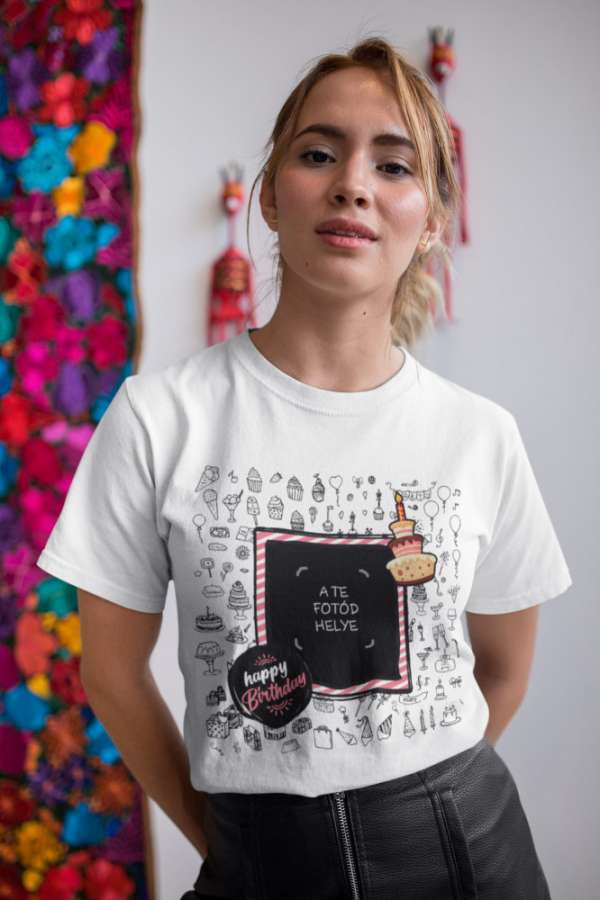 Fotós fehér póló Happy Birthday 06 