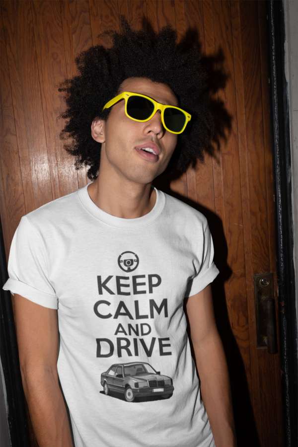 Keep Calm and Drive mercedes fehér póló