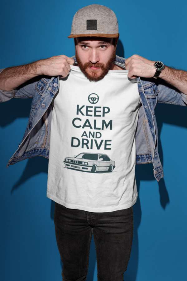 Keep Calm and Drive BMW fehér póló