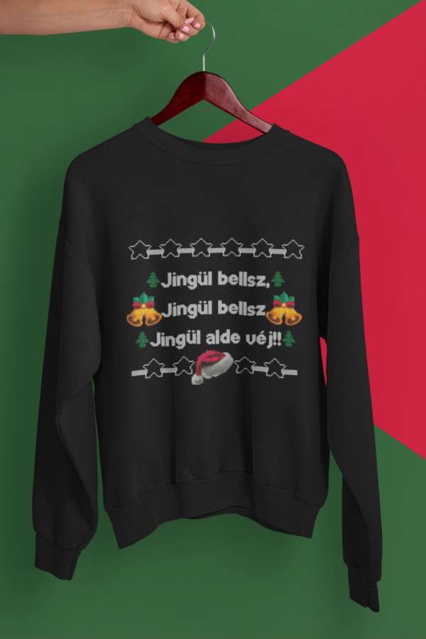 Karácsonyi pulóver fekete - Jingle Bells kötött
