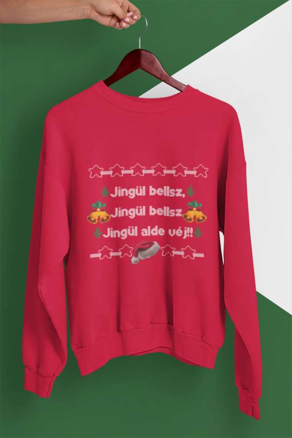 Karácsonyi pulóver piros - Jingle Bells kötött