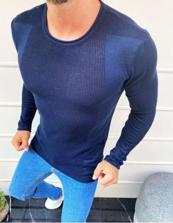 Férfi full-zip pulóver tengerészkék