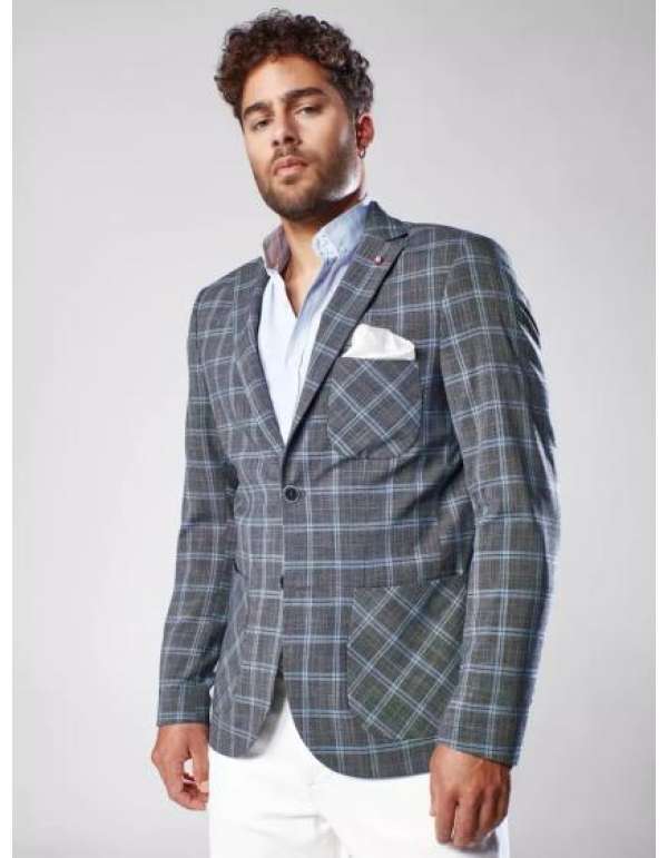 Férfi kabát sötétszürke kockás