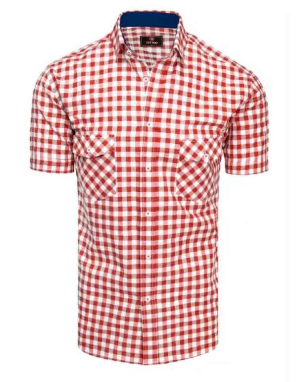 Férfi rövid ujjú kockás ing Fehér Piros