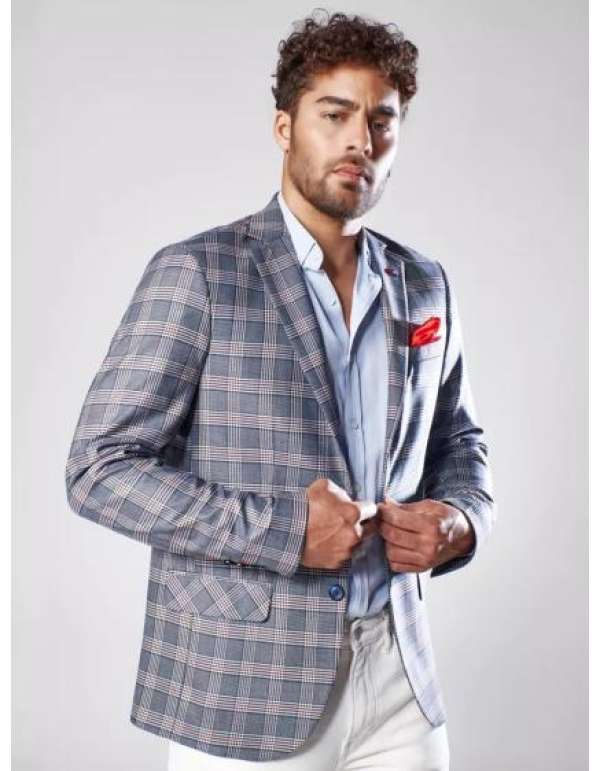 Férfi blézer mintás kék ELEGANT