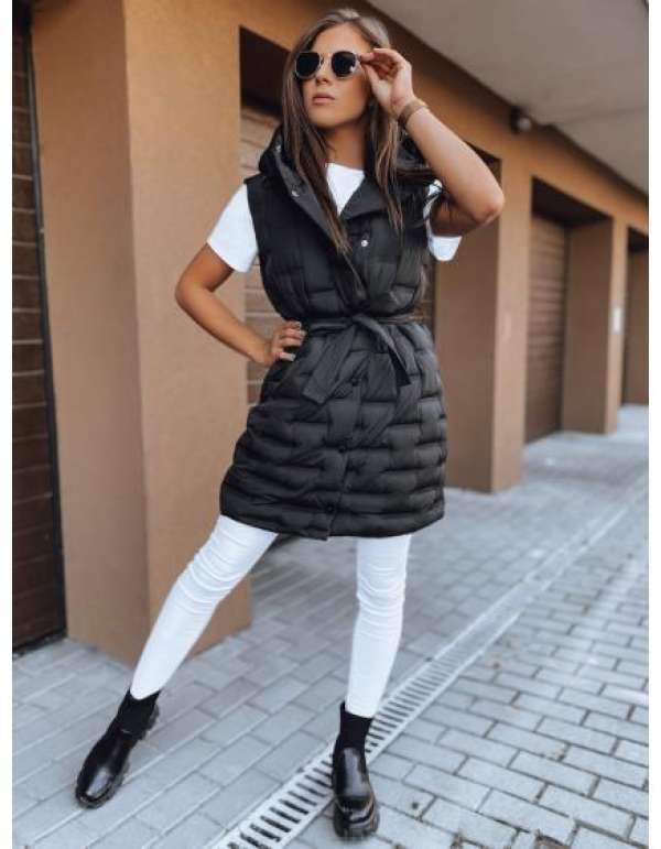 Női steppelt kapucnis mellény PAOLLA fekete