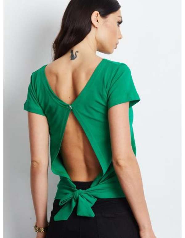 Női póló hátul megkötővel OKI sötétzöld