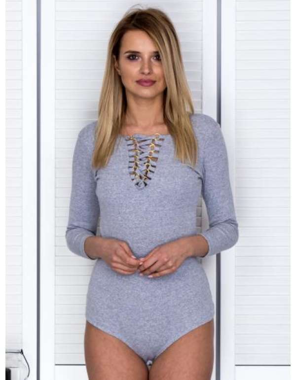 Női fűzős bodysuit POETA világosszürke