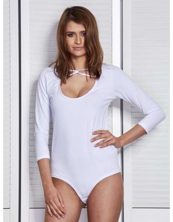 Női bodysuit VERONA fehér, dekoratív nyakkivágással