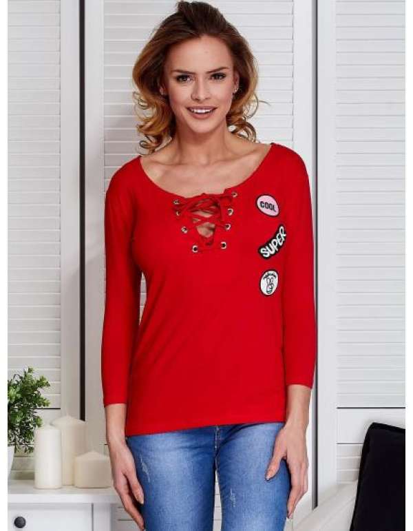 Női blúz foltokkal csipkével BOBA piros