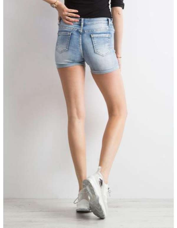 Női farmer rövidnadrág FLOWERS kék színű foltokkal