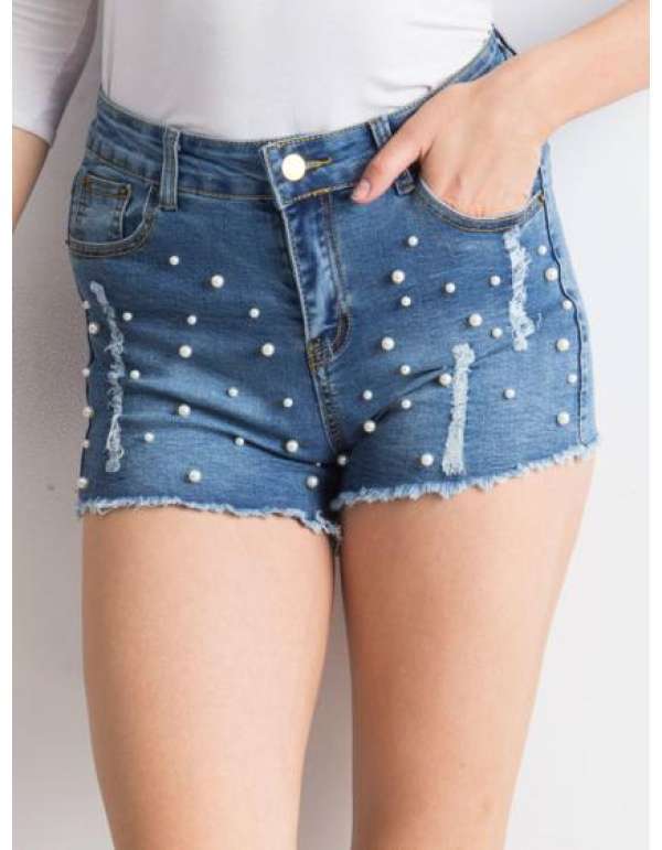 Női farmer rövidnadrág gyöngyökkel POLI kék