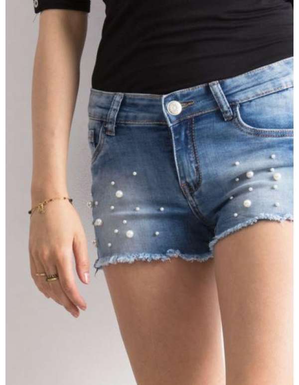 Női farmer rövidnadrág gyöngyökkel RIKA kék