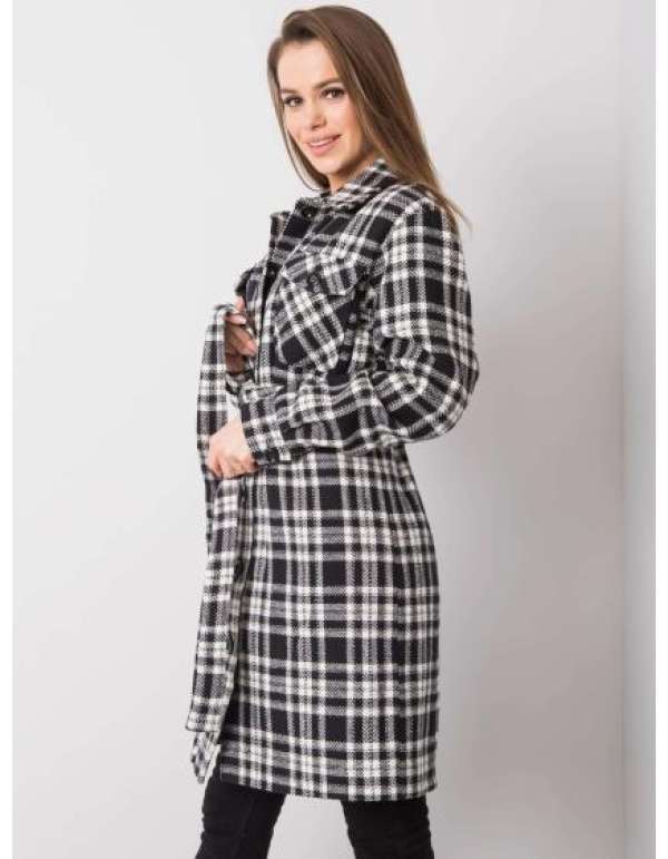 Női kockás kabát RAQUEL fekete és fehér