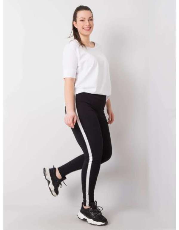 Női leggings csíkos plus size CHARLOTTA fekete és ezüst csíkokkal