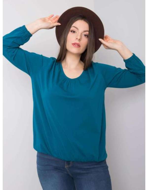 Női hosszú ujjú pamut plusz méretű blúz HAILEY kék