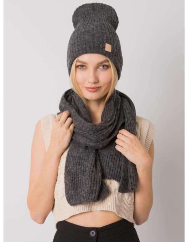 Női szett sapkával és sállal RUE PARIS sötétszürke színben