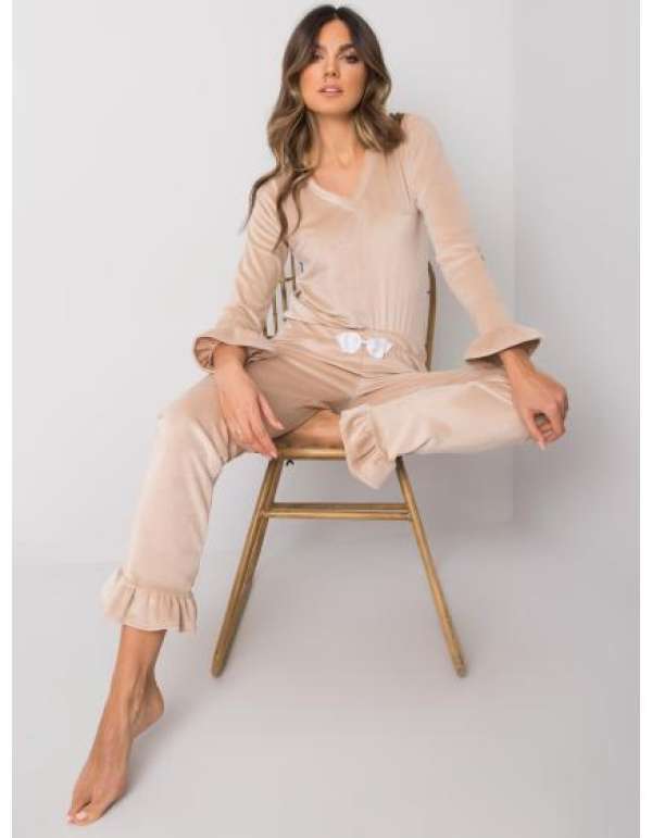 Női bársony pizsama nadrággal Camille RUE PARIS bézs bézs