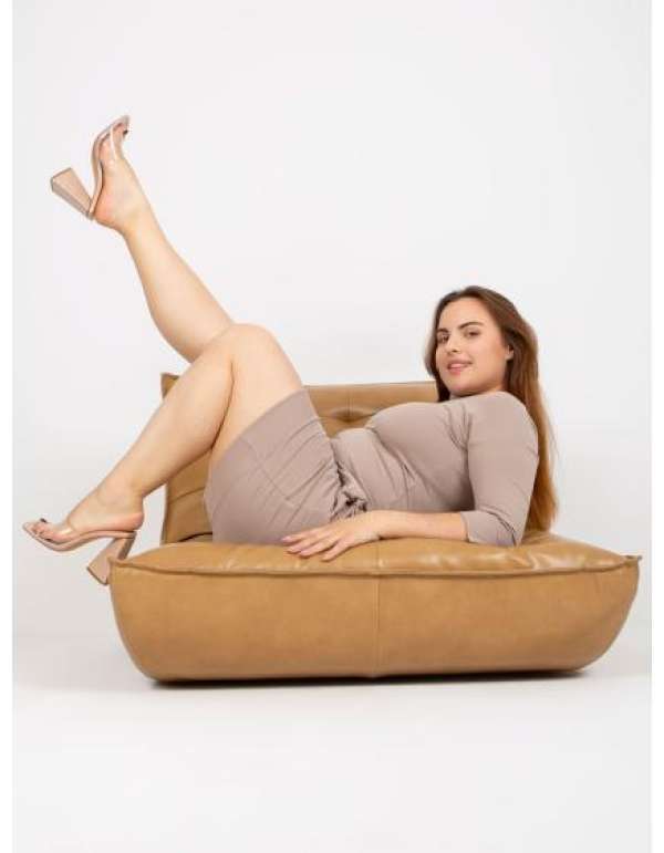 Női 3/4 ujjú pamut mini plus size ruha SHERYL bézs bézs
