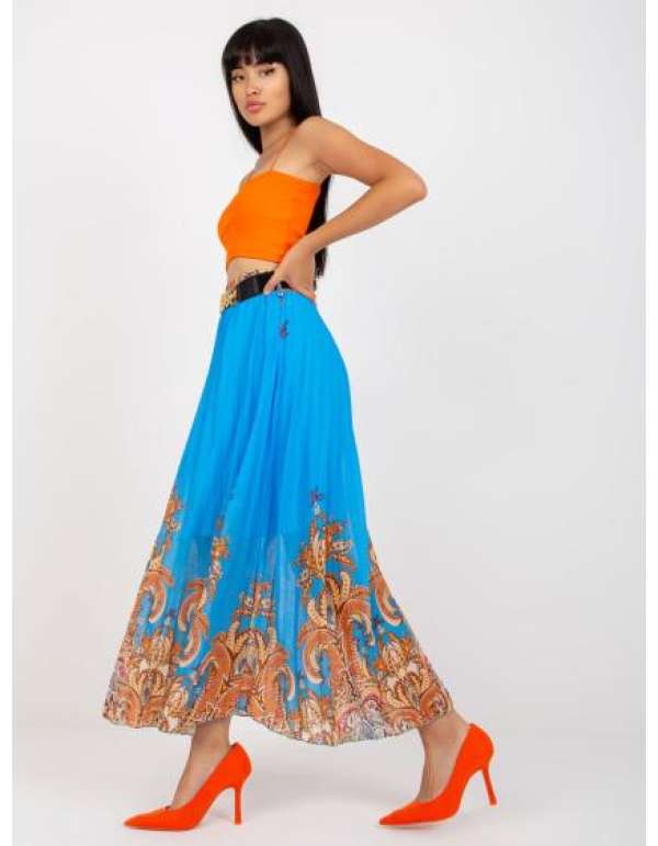 Női maxi szoknya övvel pliszírozott MORGAN kék