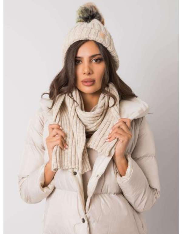 Női szett sapkával és sállal Rubby RUE PARIS bézs színben