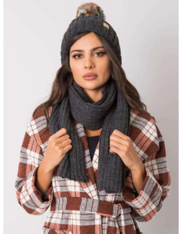 Női szett sapkával és sállal Rubby RUE PARIS grafit