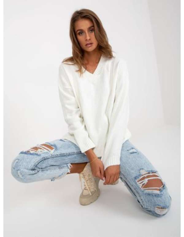 Ecru klasszikus kötött női pulóver RUE PARIS