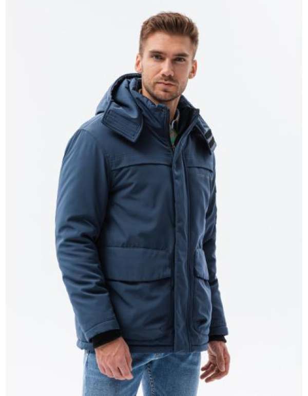 Férfi téli steppelt kabát JULIUS sötétkék