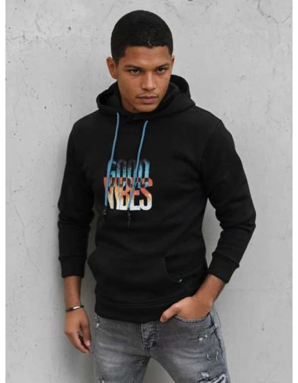 Férfi kapucnis pulóver VIBES fekete