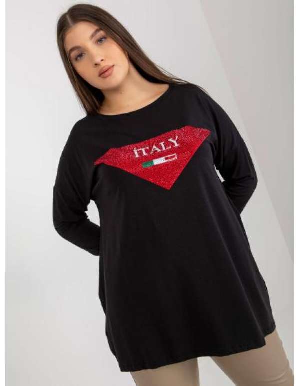 Női blúz applikációval és nyomtatással plus size KAIRI fekete