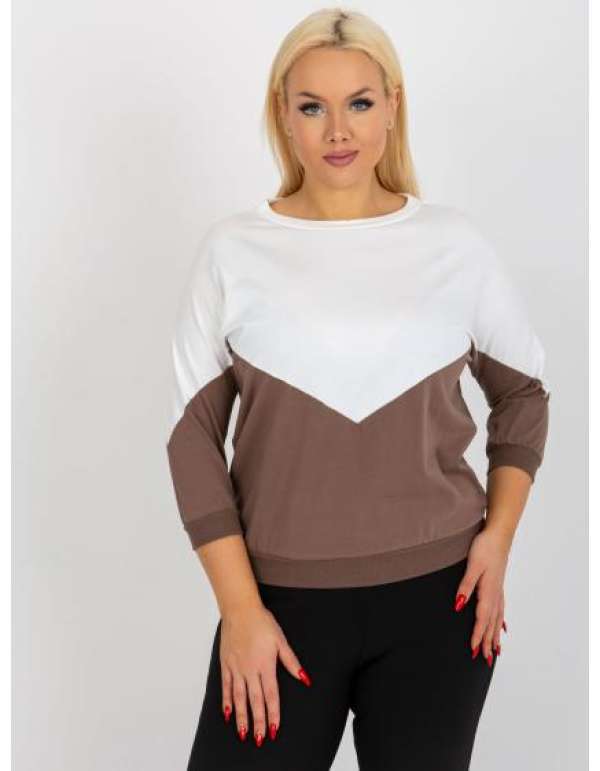 Női 3/4 ujjú plus size blúz DOLLIE ekrü és barna színben