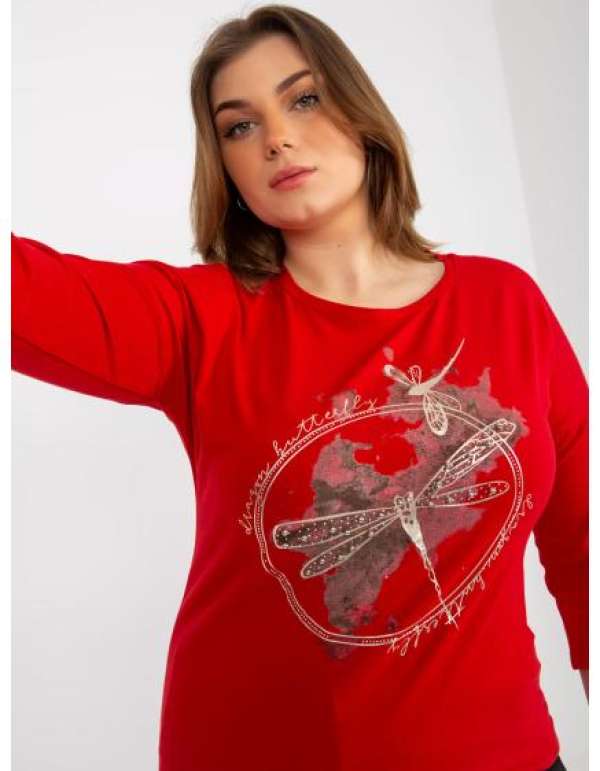 Női 3/4 ujjú, nyomtatott plus size blúz UNA piros