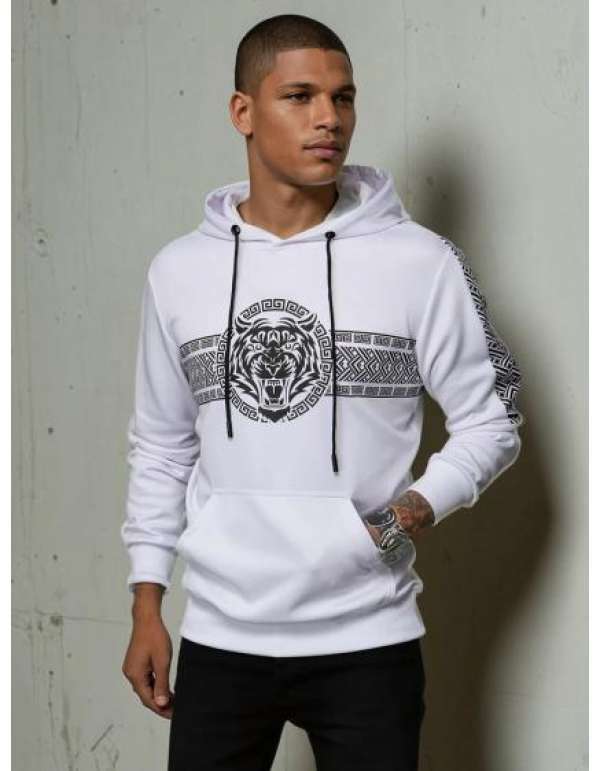 Férfi kapucnis pulóver TIGER nyomat fehérrel