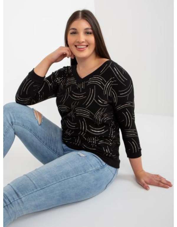 Női 3/4 ujjú, nyomtatott blúz plus size GOTFRA fekete