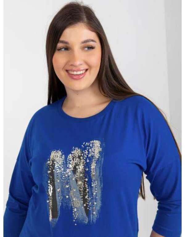 Női 3/4 ujjú, nyomtatott plus size blúz THALA sötétkék