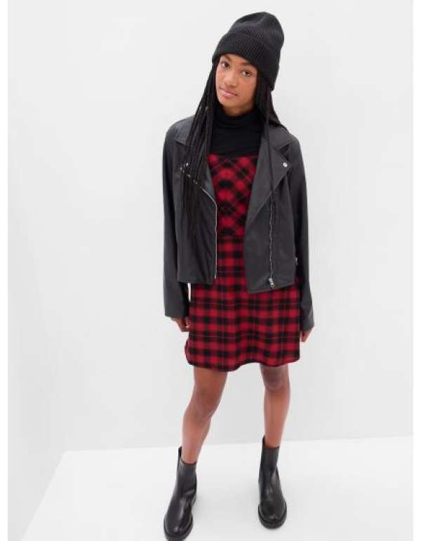 Tini kockás pánt nélküli ruha