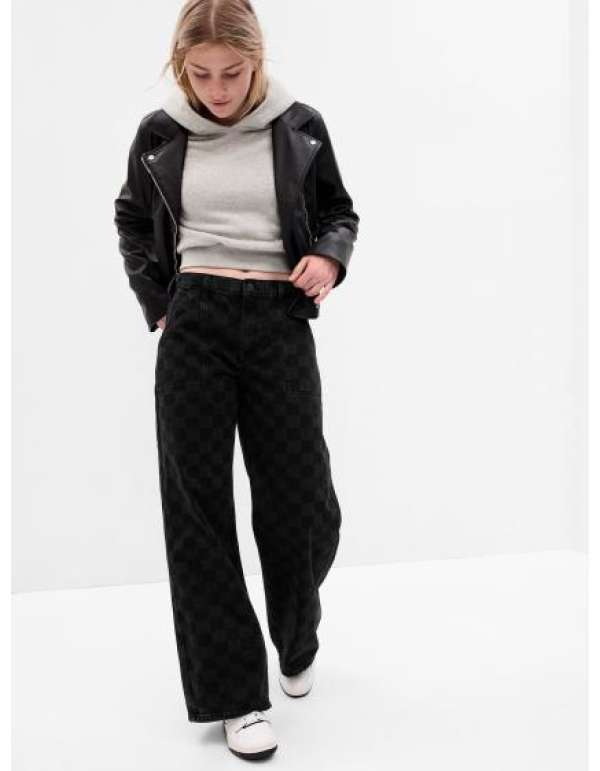 Tini farmernadrág széles lépcsős kockás