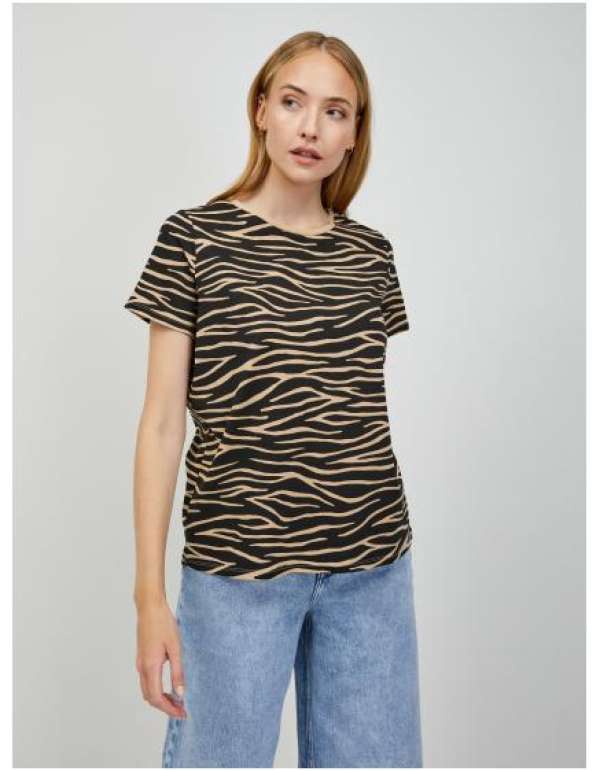 Bézs és fekete állatmintás póló