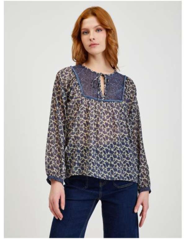 Sötétkék női mintás blúz