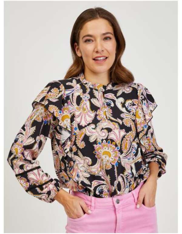 Fekete női mintás blúz