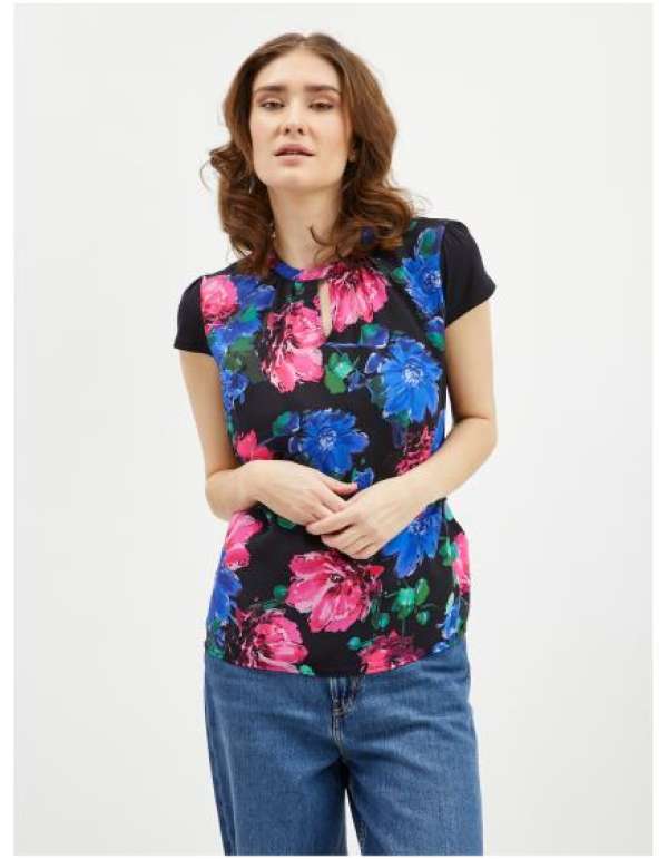 Rózsaszín és fekete női virágos blúz