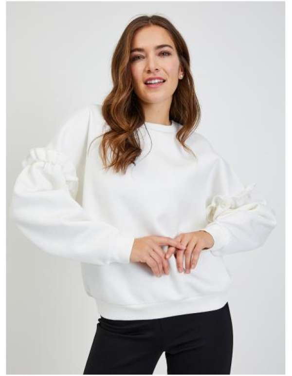 Fehér női túlméretezett pulóver ballonos ujjú ballon ujjakkal