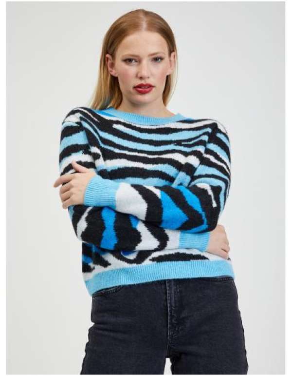 Fekete és kék női mintás pulóver