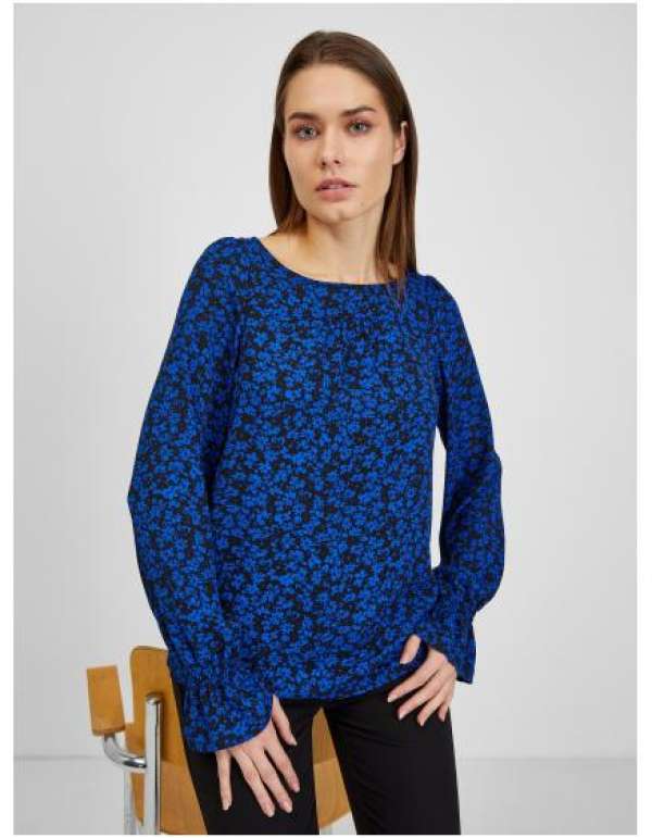 Fekete és kék női virágos blúz