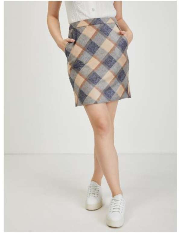Bézs és szürke női kockás szoknya