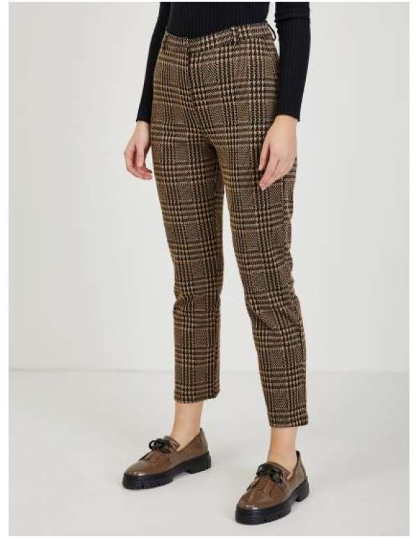 Barna női csípős kockás nadrág