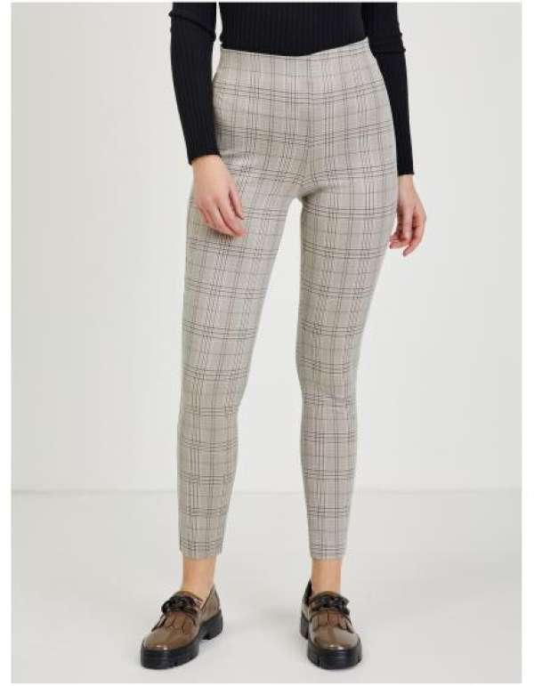 Bézs női csavart kockás nadrág