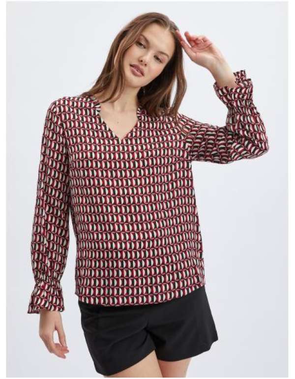 Fehér és piros női mintás blúz