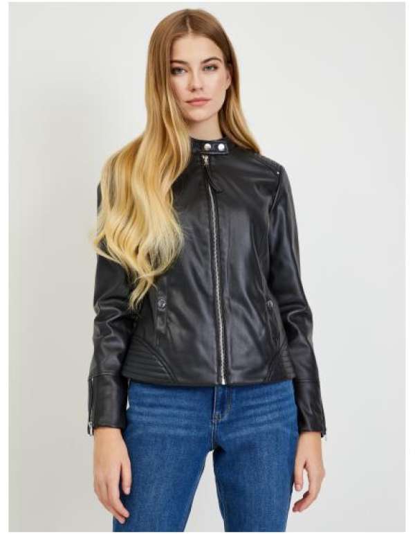 Fekete női bőrdzseki